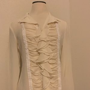 INC Ruffled Long Sleeve Off White